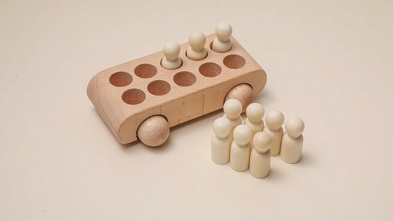 Montessori Wooden Peg Dolls Bus and Car