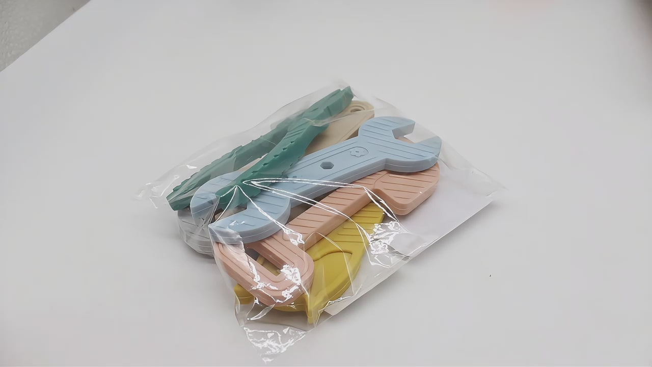 6pcs Silicone Tool Teether Set, designed to provide relief during your baby's teething phase. 