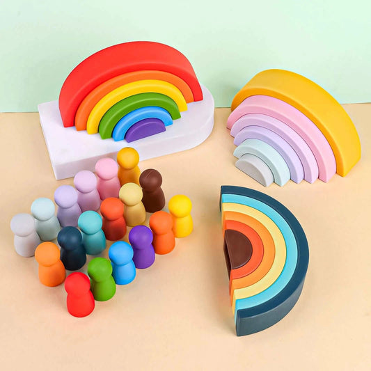 Rainbow Silicone Building Blocks - Oliver & Company Montessori Toys