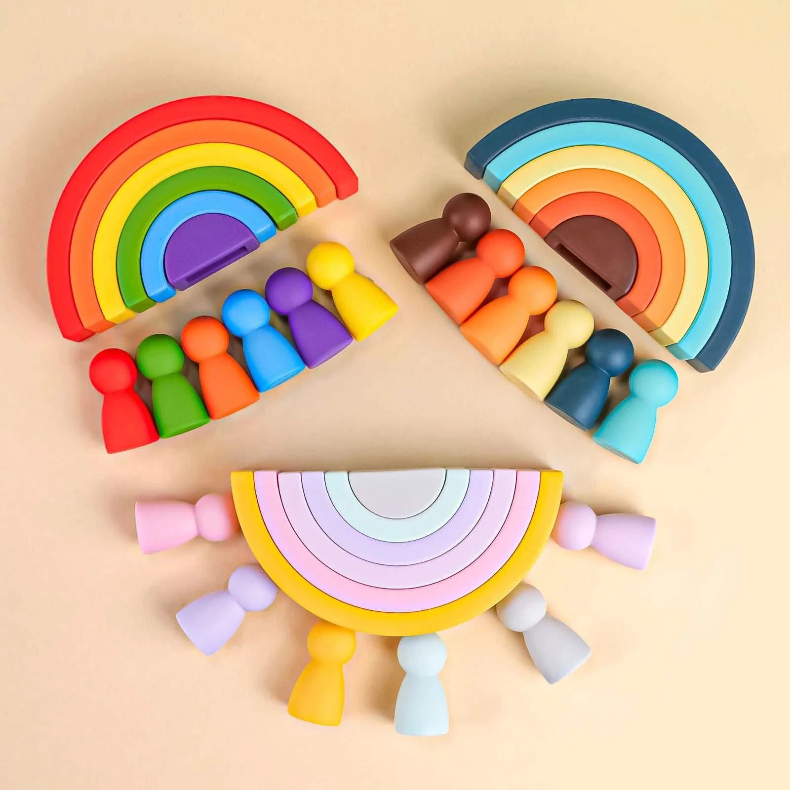 Rainbow Silicone Building Blocks - Oliver & Company Montessori Toys