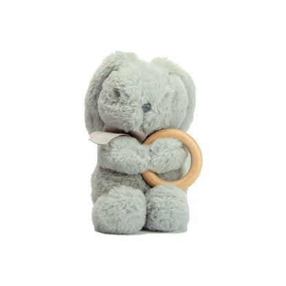 Soft Plush Bunny with Wooden Teether Ring - Oliver & Company Montessori Toys
