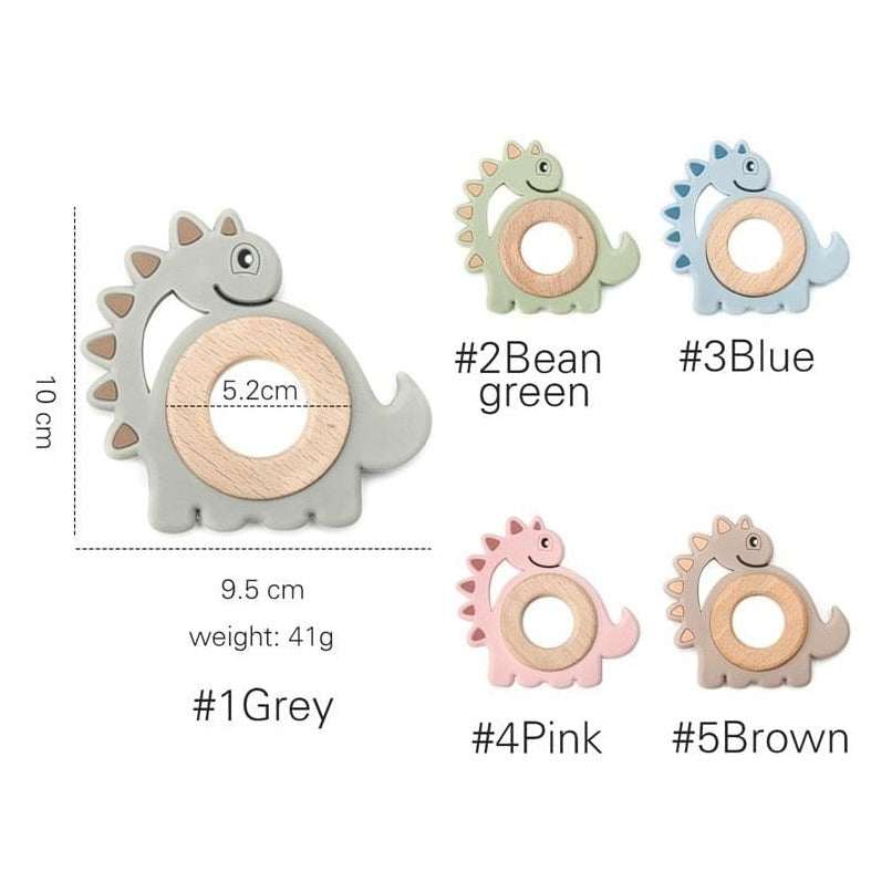 Wood and Silicone Dinosaur Teether - Oliver & Company Montessori Toys