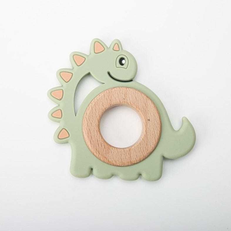 Wood and Silicone Dinosaur Teether - Oliver & Company Montessori Toys