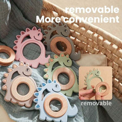 Wood and Silicone Dinosaur Teether - Oliver & Company Montessori Toys