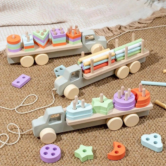 Wooden Montessori Truck and Trailer Toys - Oliver & Company Montessori Toys