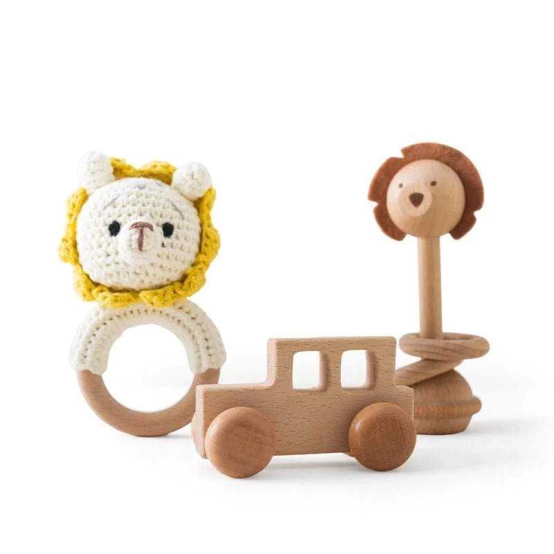 Woodland Friends Crochet and Wood Rattle Set - Oliver & Company Montessori Toys