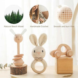 Woodland Friends Crochet and Wood Rattle Set - Oliver & Company Montessori Toys