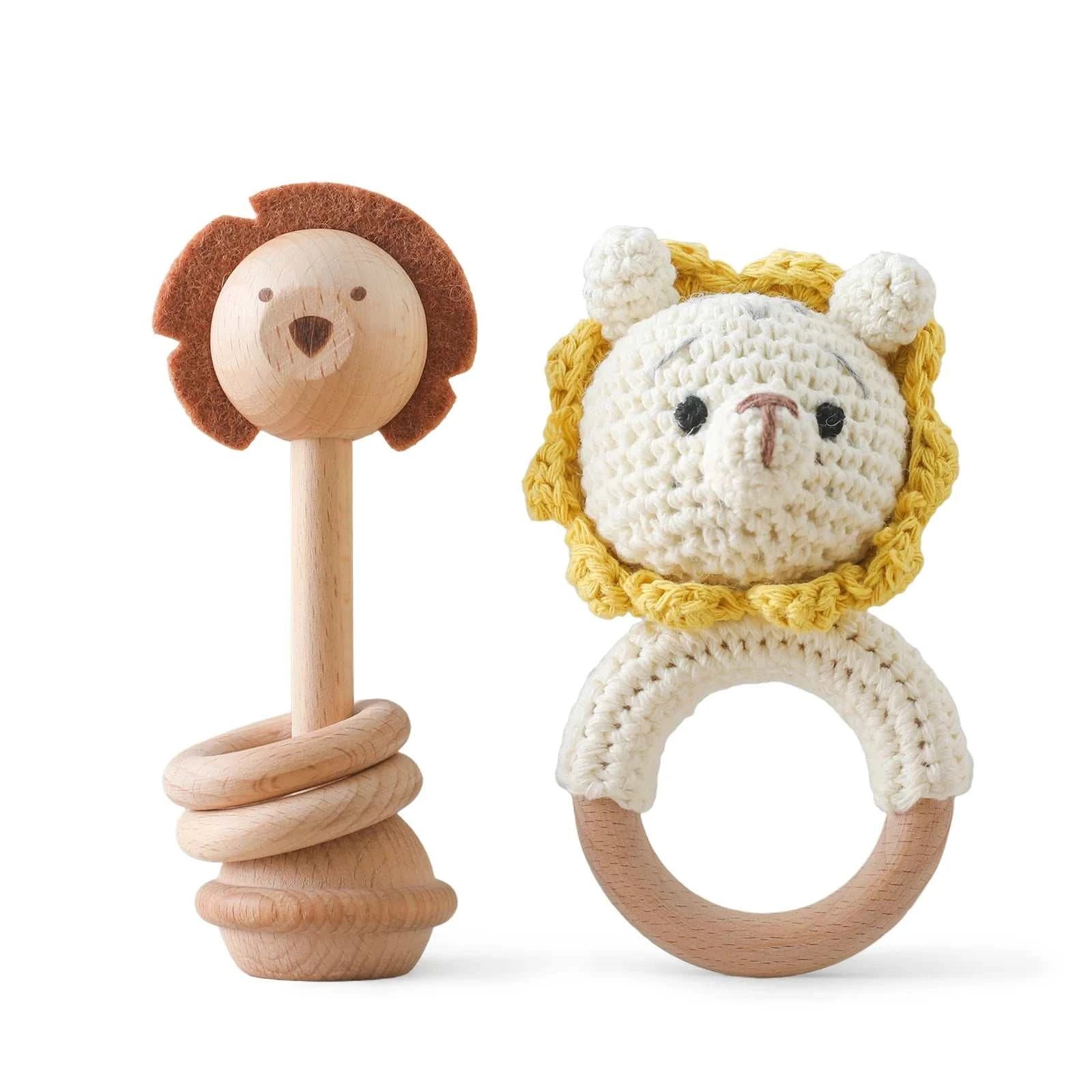 Woodland Friends Crochet and Wood Rattle Set - Oliver & Company Montessori Toys