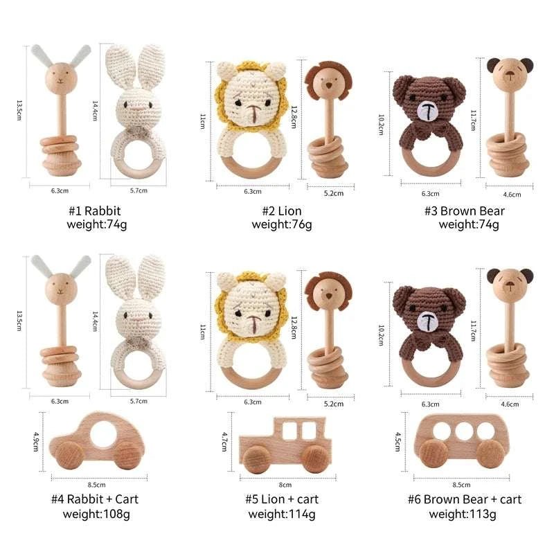 Woodland Friends Crochet and Wood Rattle Set - Oliver & Company Montessori Toys