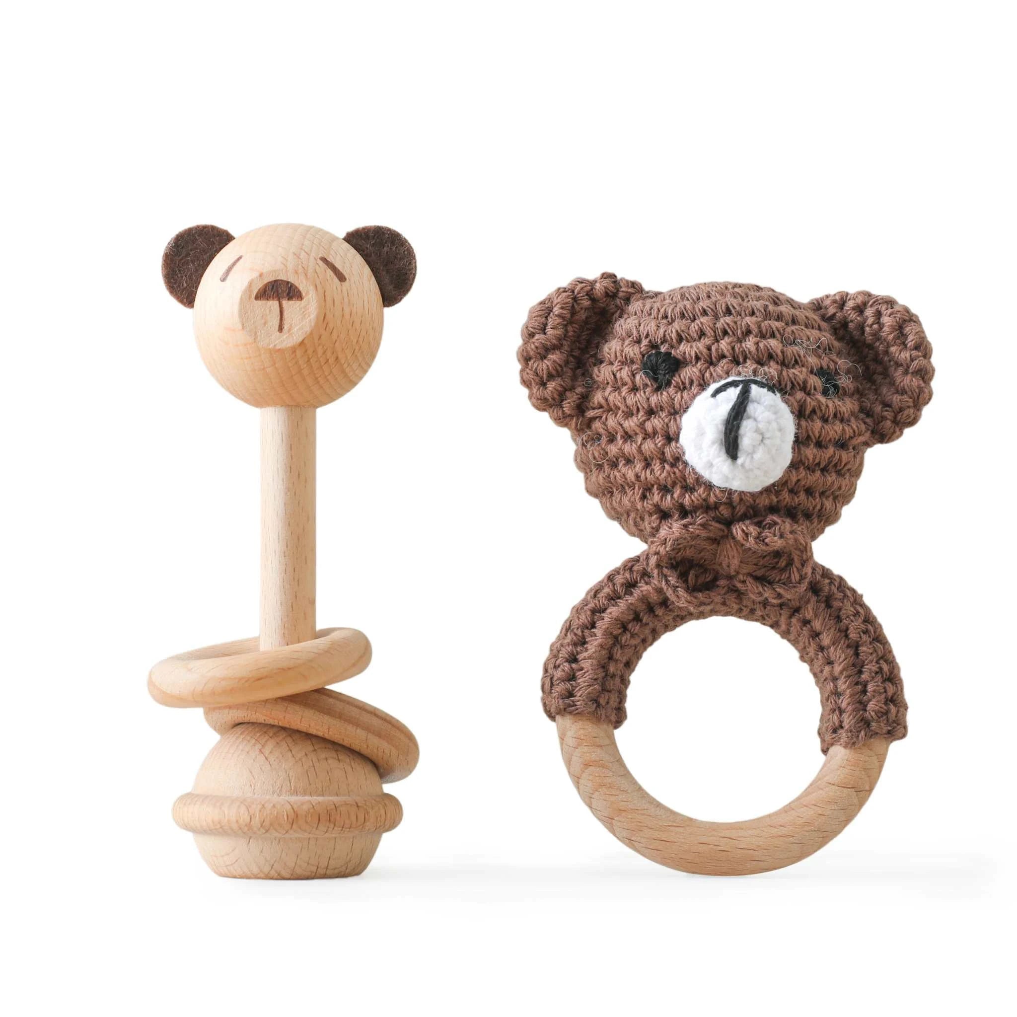 Woodland Friends Crochet and Wood Rattle Set - Oliver & Company Montessori Toys