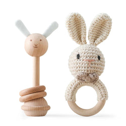 Woodland Friends Crochet and Wood Rattle Set - Oliver & Company Montessori Toys