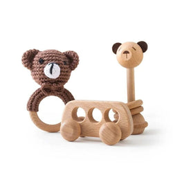 Woodland Friends Crochet and Wood Rattle Set - Oliver & Company Montessori Toys