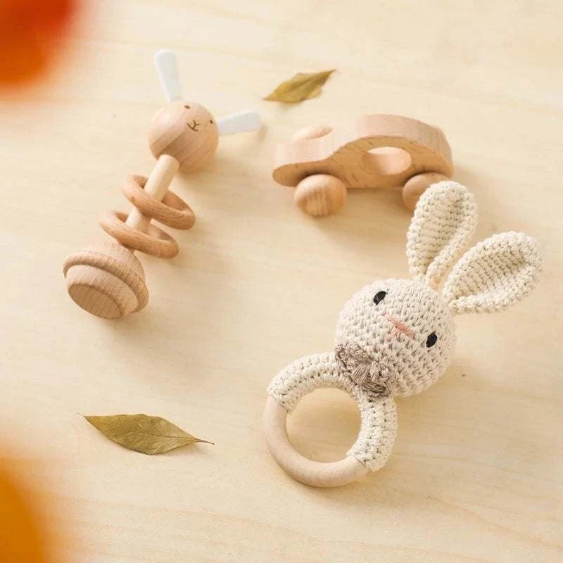 Woodland Friends Crochet and Wood Rattle Set - Oliver & Company Montessori Toys