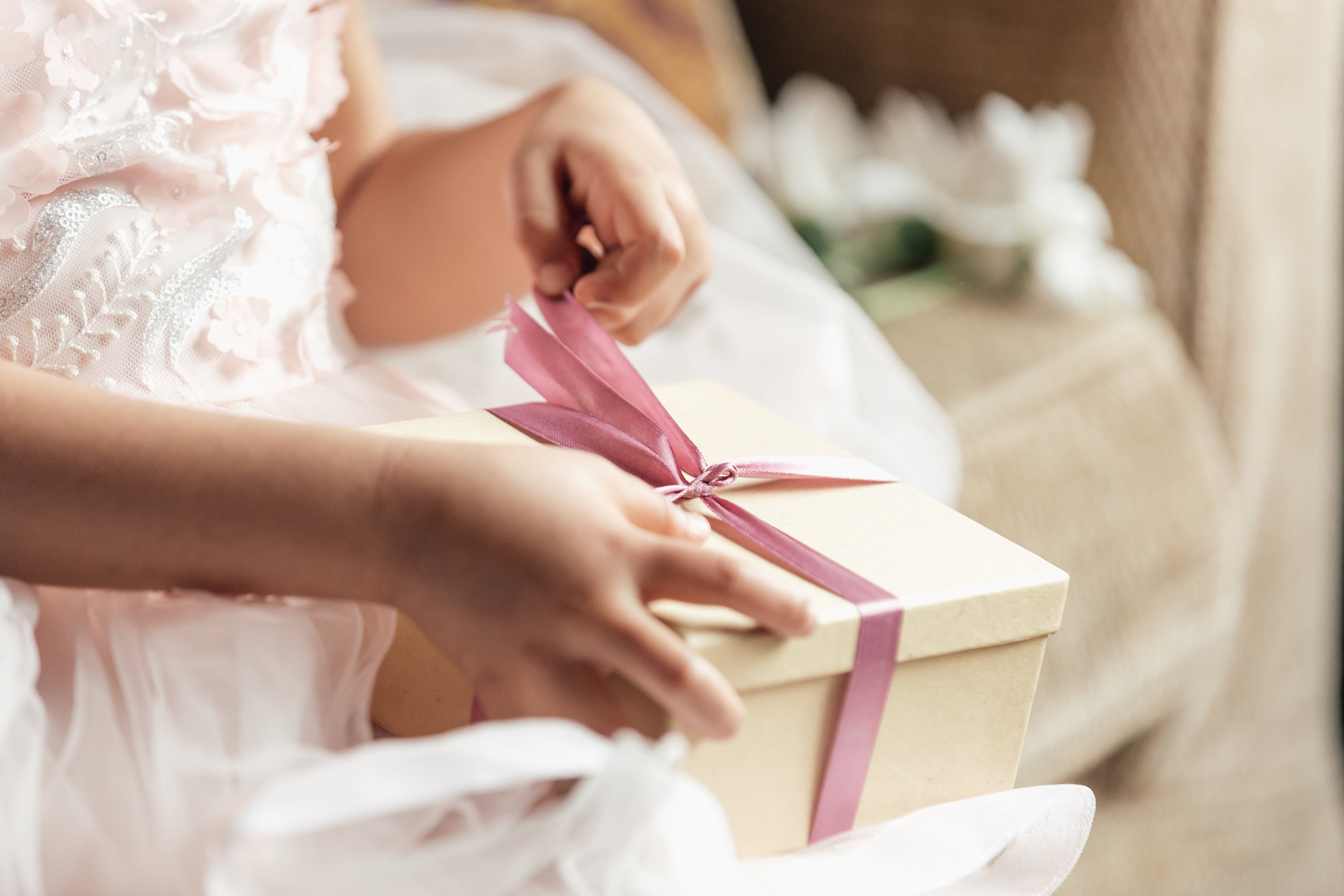young child opening gift
