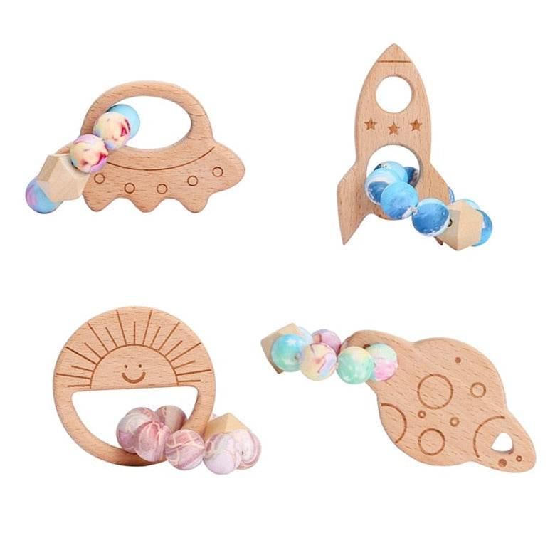 1pcs Wood and Silicone Beads Teether