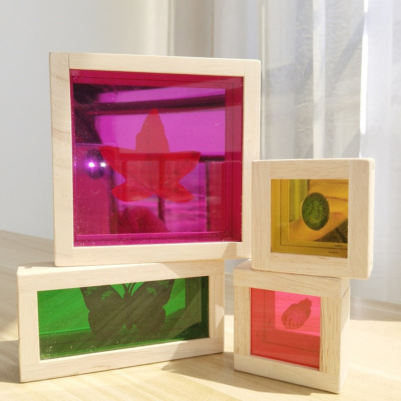 Wooden Rainbow Sensory Treasure Blocks