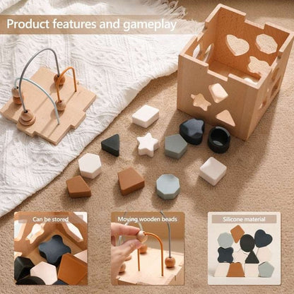 Montessori Wooden Box Toy, Silicone, Geometric Shape, Shape, Matching Toy
