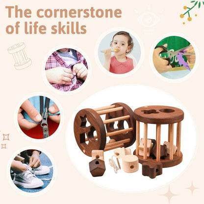 Montessori Wooden Cylinder and Threading Toy