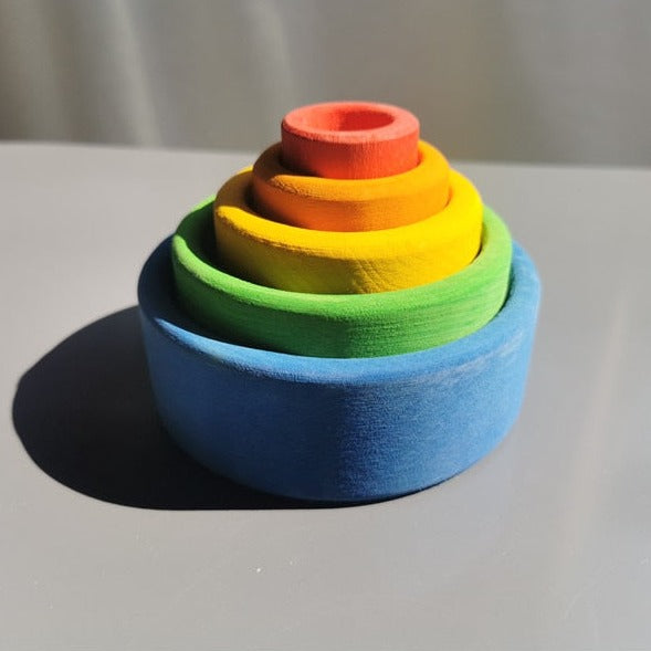 Montessori Wooden Rainbow Nesting Bowls and Arch Stacker Blocks - Oliver & Company Toys