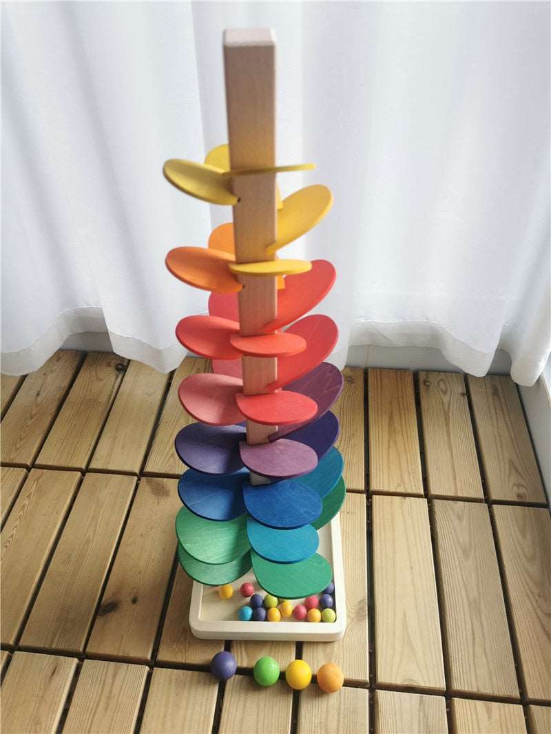Montessori Wooden Rainbow Music Sounding Trees and Marble Run Balls and Trays